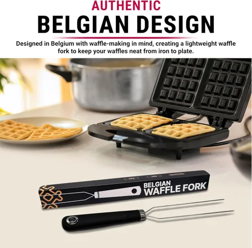 Miniatura 5 de Tenedor de gofres para gofres belgas, herramienta de cocina de acero inoxidable multiusos con mango de silicona, puntas biseladas, accesorio