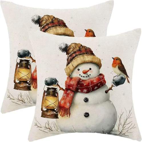 Miniatura 27 de AEIOAE Juego de 2 fundas de almohada de Navidad de 12 x 20 pulgadas, color rojo ciervo, alce y ciervo, fundas decorativas de lino de Navidad