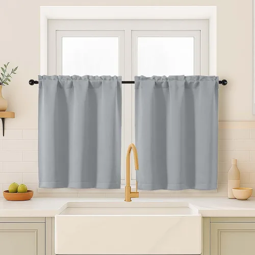 Miniatura 29 de OVZME Cortinas opacas turquesa para tratamiento de ventanas pequeñas, cortinas cortas con bloqueo de luz para ventana de cocina sobre el fregadero
