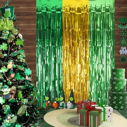Miniatura 6 de LOLStar Paquete de 3 cortinas de flecos de papel de aluminio del día de San Patricio, decoración de fiesta del día de San Patricio, 3.3 x 6.6 pies