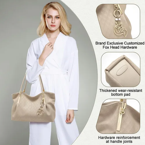 Miniatura 2 de FOXLOVER Bolso de mano de cuero genuino de gran capacidad para mujer, bolsos de diseñador para hombro, bolsos grandes minimalistas