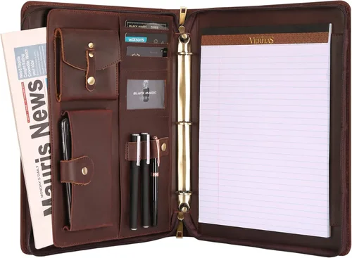 Miniatura 10 de DUKE&COW Cartera de cuero con carpeta de 3 anillos, folio ejecutivo personalizado, carpeta de cuero grabada, regalo personalizado para hombres