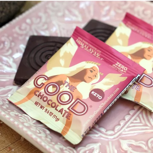 Miniatura 4 de The Good Chocolate - Cuadrados de chocolate cetogénico con sal del Himalaya, cero azúcar, aperitivo bajo en carbohidratos, calorías más bajas