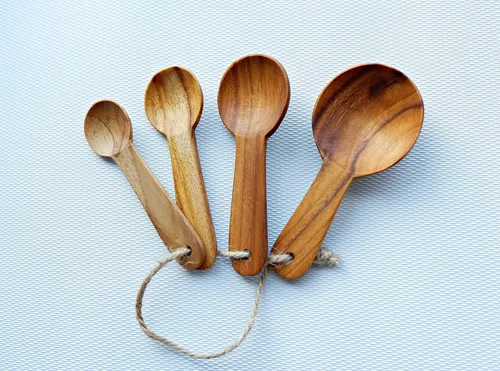Miniatura 2 de Juego de cucharas medidoras de madera de teca rústica, 4 piezas de madera de teca ecológica (sin marcas)