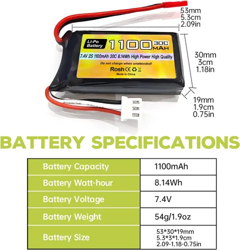 Miniatura 3 de sea jump Batería Lipo recargable de 7.4V 2S 30C 1100mAh con enchufe JST para WLtoys A949 A959 A969 A979 RC Cars compatibles con la mayoría