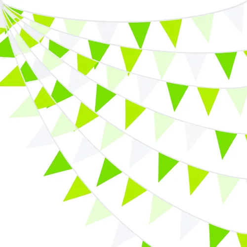 Miniatura 12 de Pancarta verde aguamarina de 32 pies para decoración de fiesta, bandera triangular, banderines de tela para boda, cumpleaños, compromiso, novia