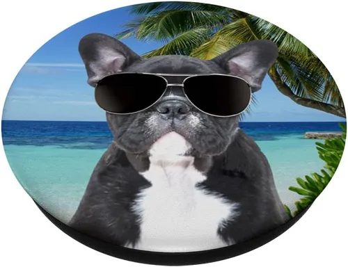 Miniatura 2 de Gafas de sol de playa con diseño de Bulldog francés Frenchie para perros divertidos PopSockets agarre y soporte para teléfonos y tabletas, Negro