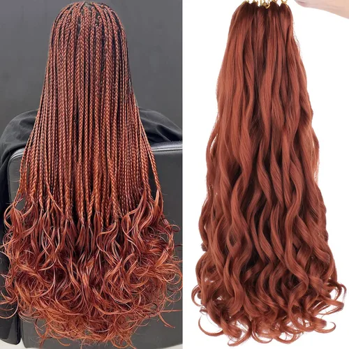 Miniatura 63 de COOKOO 9 paquetes de cabello rizado francés trenzado de 18 pulgadas, suave y flexible, cabello trenzado de alta calidad, rizos franceses, extensión