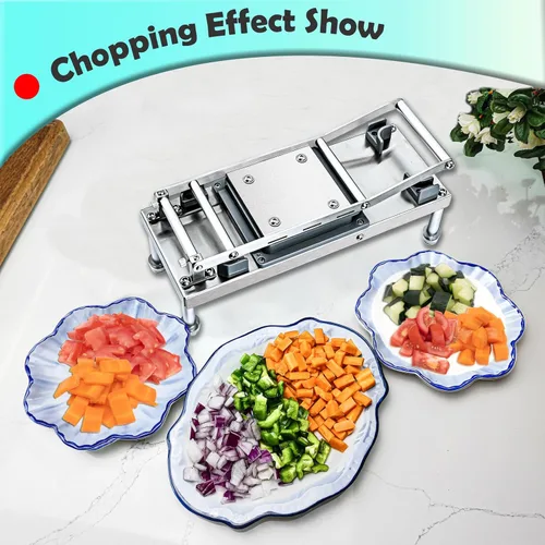 Miniatura 2 de Picador de verduras de acero inoxidable con 4 cuchillas, picador profesional de alimentos con recipiente, picador de cebolla para ensalada