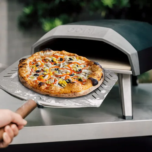 Miniatura 7 de Pala redonda de aluminio perforado de 12 x 14 pulgadas para pizza, dorado, aluminio, antiadherente, fácil de limpiar, adecuada para todas