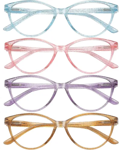 Miniatura 11 de Przene Paquete de 4 lentes de lectura con bloqueo de luz azul, lectores para mujeres y hombres con bisagra de resorte Mezcla