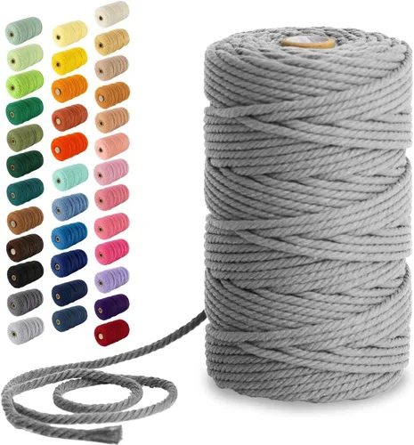 Miniatura 112 de Nook Theory - Cuerda de macramé de 3 mm, 220 yardas de cuerda de algodón, hilo de 4 mm y 5 mm, cuerda para manualidades, perfecta para colgantes