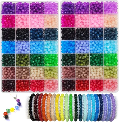 Miniatura 12 de Kit para hacer pulseras de 1200 piezas de cuentas de vidrio de 8mm, cuentas de cristal de 24 colores para hacer joyas, 2 cajas de cuentas