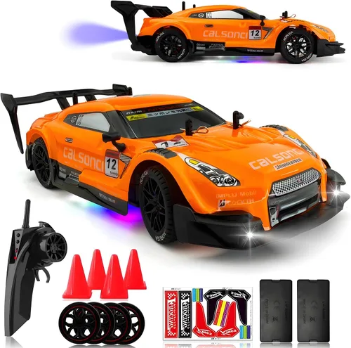 Miniatura 7 de 1:16 Spray RC Drift Car para niños 4WD 2.4GHz 40KM/H Auto de control remoto de alta velocidad con luces LED neumáticos de deriva y 2 baterías, Azul