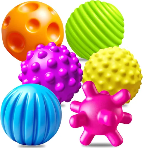 Paquete de 6 bolas sensoriales para niños pequeños de 1 a 3 años, juguetes sensoriales para bebés de 6 a 12 meses, juguetes Montessori para bebés de