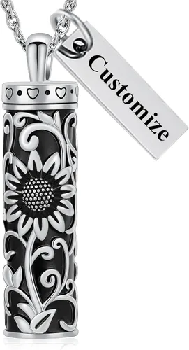 Miniatura 9 de Shajwo - Collar de urna cilíndrica para cenizas de girasol, joyería de cremación, colgante conmemorativo para seres queridos para hombres y mujeres