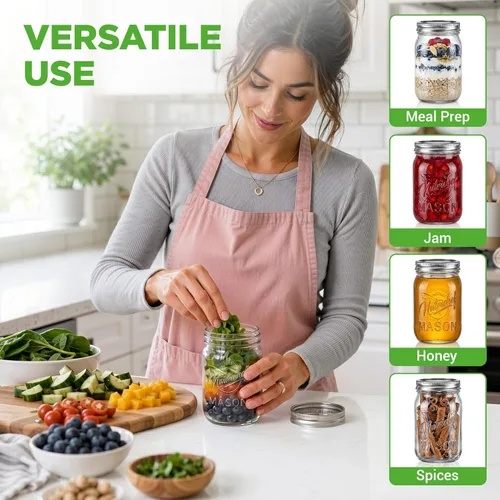 Miniatura 3 de NutriChef 16 oz. Wide Mouth Mason Jars 12 Pcs Glass Food Storage Containers with Lids for Meal Prep, Jam, Honey & Crafts Reusable Canning