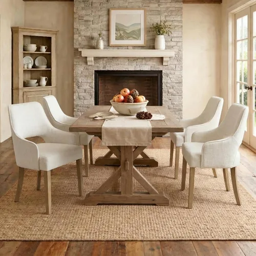 Miniatura 11 de Juego de 2 sillas de comedor tapizadas de piel sintética de estilo granja para cocina con brazos, sillas laterales con acento de madera para sala