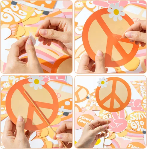 Miniatura 3 de 30 piezas de centros de mesa de fiesta estilo bohemio estilo hippie retro para mesas, arco iris, mariposa, margarita, flor, decoración
