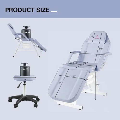 Miniatura 3 de Silla facial de masaje de 73 pulgadas, cama de masaje multiusos de 3 secciones, mesa de tatuaje profesional, equipo de spa para spa facial,