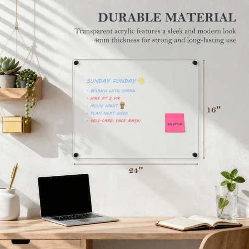 Miniatura 2 de Pizarra Acrílica de Borrado en Seco para Pared, 24" x 16" Pulgadas Tablero de Notas Acrílico Negro No Magnético para Pared, Planificador Familiar