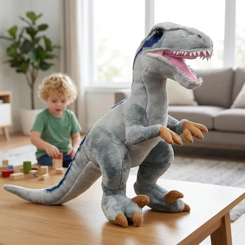 Miniatura 2 de Velociraptor - Juguete de peluche de dinosaurio tiranosaurio gris de 17 pulgadas, figuras de dinosaurio, tiranosaurio, juguetes de peluche suaves