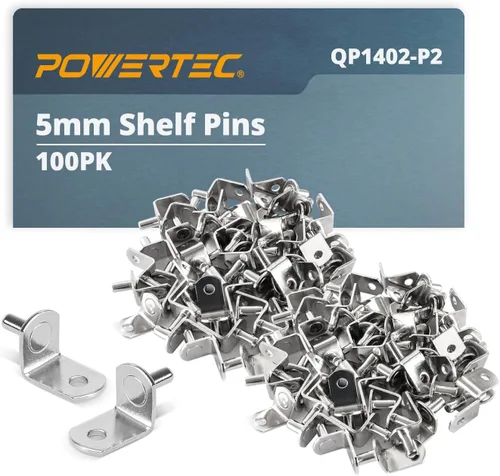 POWERTEC QP1402-P2V - Juego de 100 clavijas de estante de 0.197 in, soporte en forma de L con pasadores de estante de agujeros, clavijas de soporte