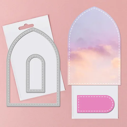 Miniatura 5 de GLOBLELAND Troqueles de corte circulares arqueados para hacer tarjetas, troqueles de corte de línea punteada para bricolaje álbumes de recortes