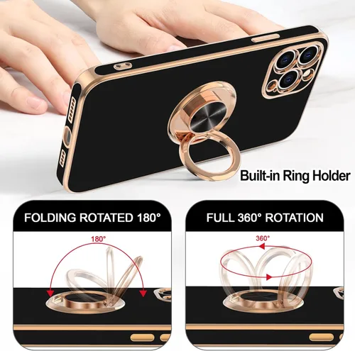 Miniatura 4 de Hython Funda para iPhone 12 Pro Max con Soporte de Anillo [Soporte Magnético Giratório de 360°] [Forro de Microfibra Suave] Borde Chapado en Oro