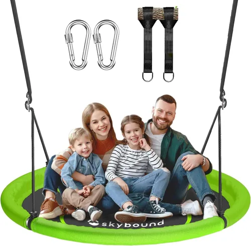 Miniatura 10 de Columpio de árbol de 43 pulgadas, capacidad de peso de 600 libras, columpio volador impermeable para exteriores con mosquetones colgantes