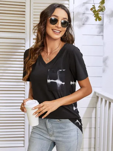 Miniatura 4 de Blooming Jelly Blusas de manga corta con estampado de leopardo para mujer, cuello en V, con bolsillo