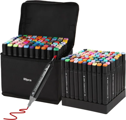 Hyrrt Marcadores artísticos de 80 colores, juego de marcadores de alcohol de doble punta con base, juego de marcadores de bocetos permanentes para