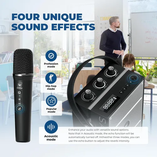 Miniatura 5 de Amplificador de voz inalámbrico con micrófono de mano, altavoces con micrófono Bluetooth portátiles para profesores y eventos, micrófono de karaoke