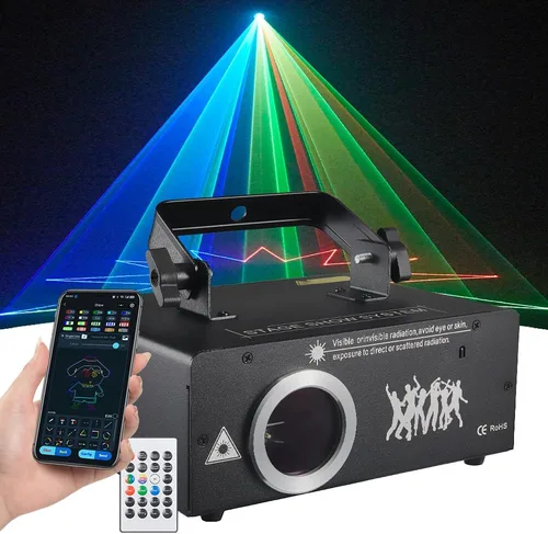 Luz láser DJ con control por aplicación, proyector láser de animación 3D para fiestas, admite dibujos personalizados, reproducción de texto,