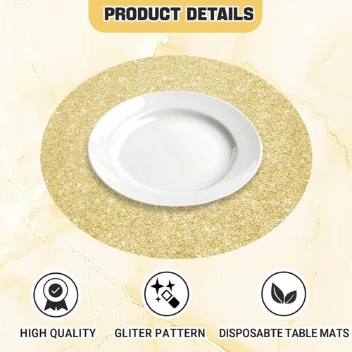 Miniatura 3 de 50 PCS Manteles Individuales Desechables Dorado Claro, Manteles Individuales de Papel Dorado Claro, Manteles Individuales Redondos Dorado Brillante