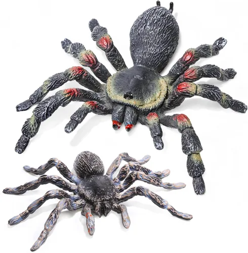 SIENON 2 juguetes realistas de animales de araña lobo, figura de insecto de tarántula de Whiteknee, modelo de acción para niños, educación, bromas