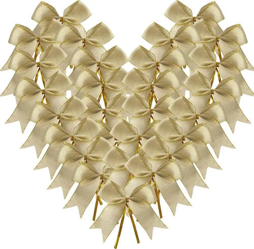 50 lazos de oro blanco de 3-1/2 pulgadas con lazos giratorios para envolver regalos, embalaje, decoración de Navidad (W.Gold)