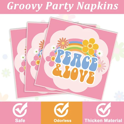 Miniatura 3 de ZOIIWA 96 piezas Suministros de fiesta Groovy para 24 invitados Juego de vajilla Boho Set de decoraciones de fiesta Boho Hippie Margarita