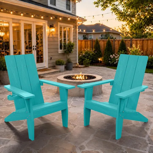 Miniatura 15 de MXIMU Silla Adirondack moderna resistente a la intemperie con portavasos, sillas de gran tamaño para hogueras Adorondic de plástico al aire libre