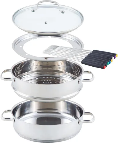 Nuwave Juego de utensilios de cocina de acero inoxidable 18/8, libre de PTFE, PFOA, PFOS, juego de ollas de fondue, funciona en todas las placas de