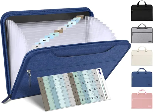Miniatura 10 de Sooez Organizador de archivos de acordeón resistente con asa oculta, carpetas de archivos expandibles portátil de 12 bolsillos, organizador