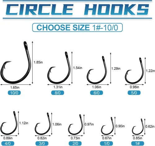 Miniatura 3 de Ganchos circulares para agua salada en línea, ganchos de pesca para bagre, 4 ganchos Mustad fuertes de acero de alto carbono para atún, carpa