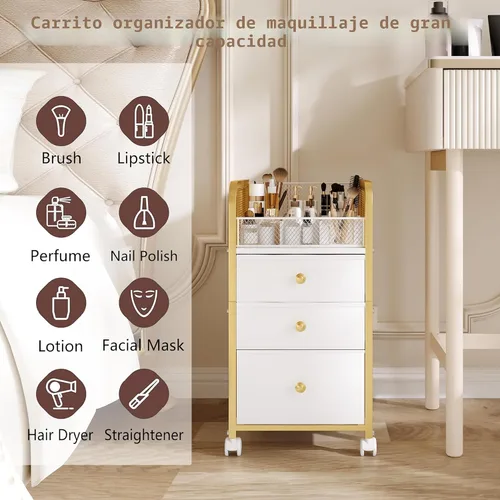 Miniatura 4 de Organizador de Maquillaje Carrito de Almacenamiento con Cajones, Organizador de Maquillaje sobre Ruedas, Carrito de Almacenamiento de Maquillaje