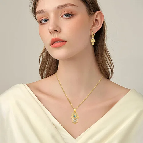 Miniatura 84 de Aniu Joyería de plata de ley 925 Hamsa de Fátima para mujer con circonita cúbica, viene con caja de regalo negra