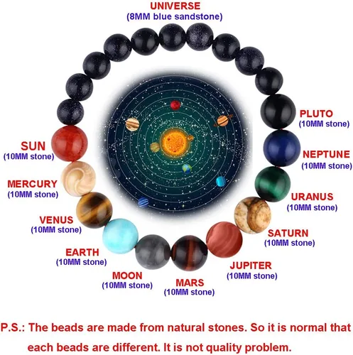 Miniatura 15 de Pulsera de cuentas de piedra para mujer, diseño de galaxia del universo de 8 planetas o 9 planetas en el sistema solar, pulseras de estrella