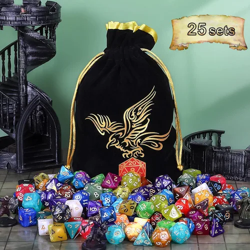 Miniatura 8 de QMay DND Juego de Dados - 25x7 (175 piezas) Dados Poliédricos Compatibles con Dungeons and Dragons D&D RPG MTG Juegos de Mesa. 25 juegos de 7 dados