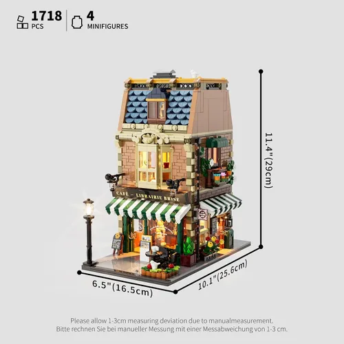 Miniatura 7 de Funwhole Set de Construcción de Café-Librería con Luces LED - Conjunto de Ladrillos de Construcción Modular de Modelo de Casa de Café de Ciudad