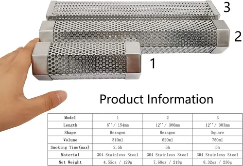 Miniatura 4 de Caja de tubo de humo para parrilla de pellets, tubo generador de ahumador frío de acero inoxidable 304, 2.5 horas de ahumado en caliente o frío