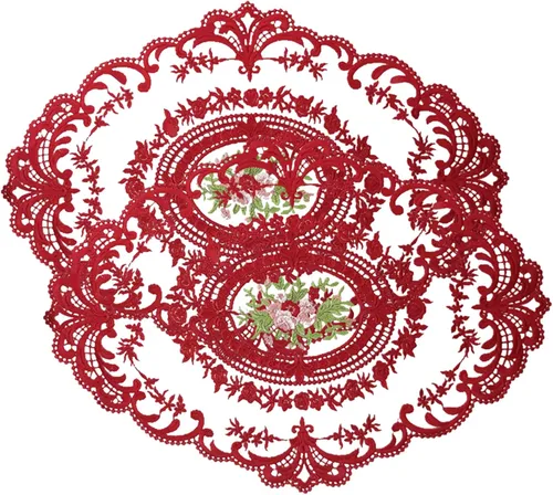 Mantel para mesa auxiliar, manteles individuales de encaje, 2 piezas de malla ovalada bordada de flores de 16.5 x 12.2 pulgadas, manteles