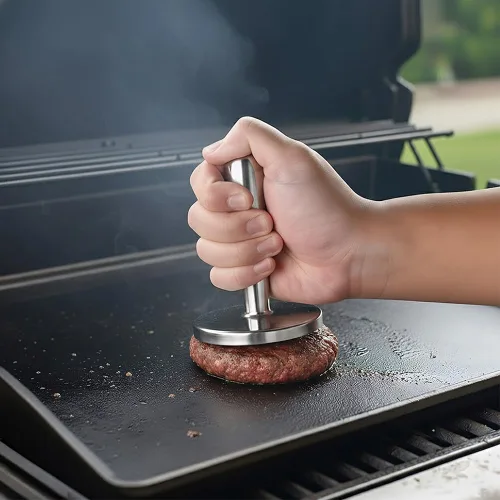 Miniatura 4 de Ablandador de Carne - Herramienta Redonda de Aplanado de Pollo de Acero Inoxidable Fundido - Funciona Genial Como Prensa para Hamburguesas - Apta